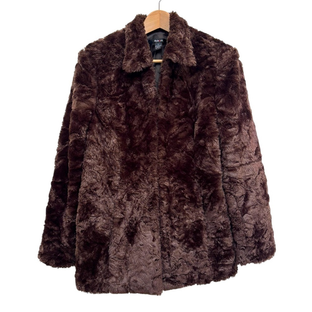Style & Co. Faux Fur Jacket Coat Plush Cozy Chocolate Brown Size Medium